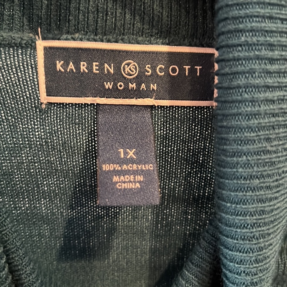 Karen Scott Blue and Green Cowl Turtleneck Sweater - Picture 3 of 4